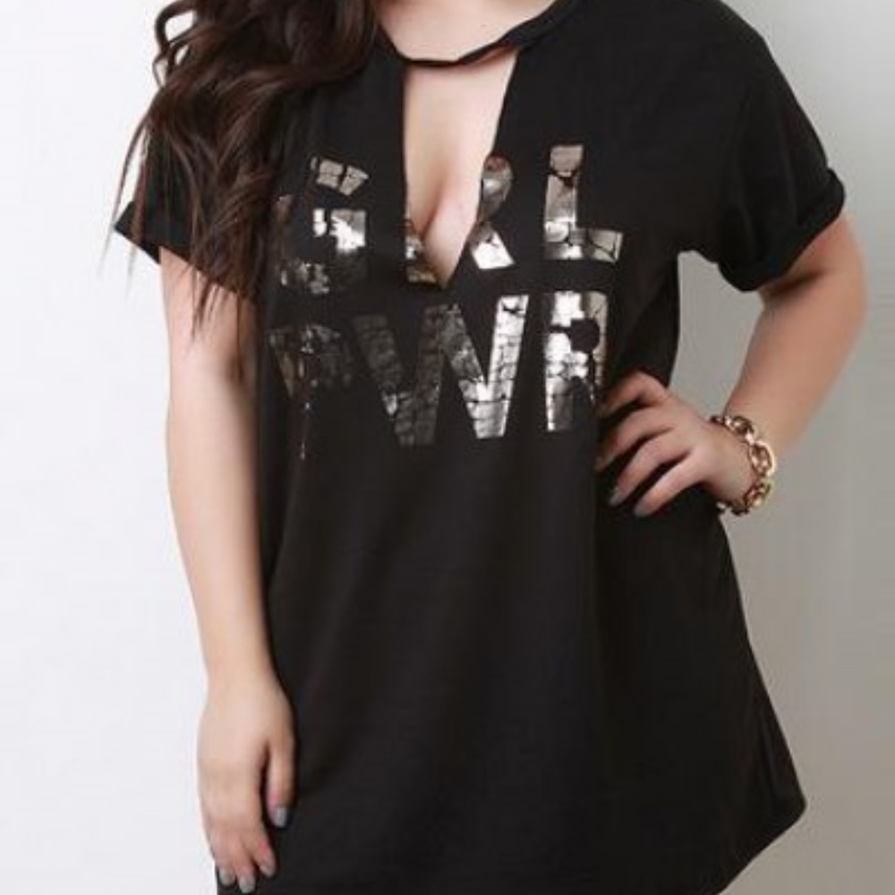 NEW PLUS SIZE BLACK TUNIC GIRL PWR TOP - Picture 3 of 8